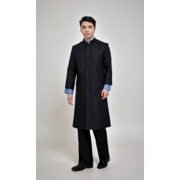 Online custom-made solid color hymn robe, long hymn robe, single row button design, black priest robe, independent design, hymn robe manufacturer CHR032 Online custom-made solid color hymn robe, long hymn robe, single row button design, black priest robe, independent design, hymn robe manufacturer CHR032